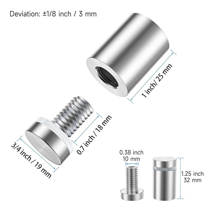 LuckIn 8 Pack Standoff Screws for Acrylic (3/4 in. Dia x 1 in. L), Stainless Steel Stand Off Wall Mounts Hardware for Sign Holder, Silver - Image 2